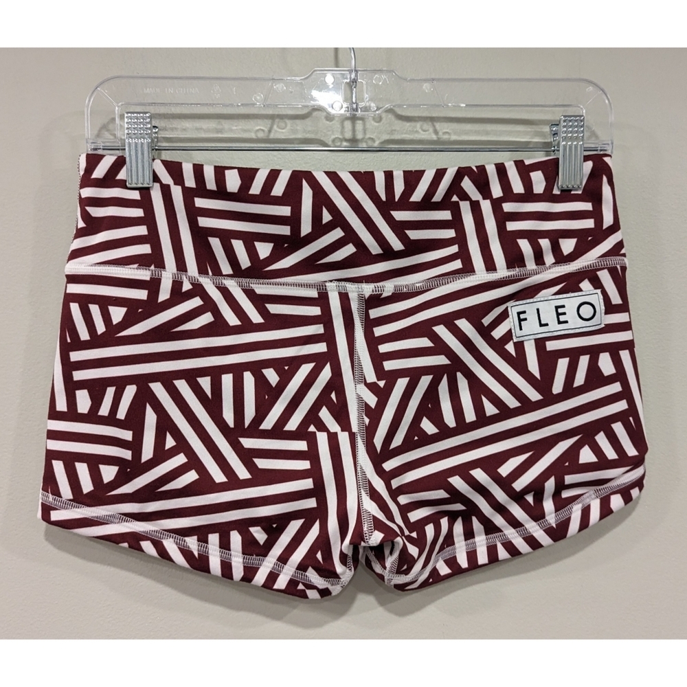Fleo Women's Athletic Shorts Burgundy and White Geometric Print